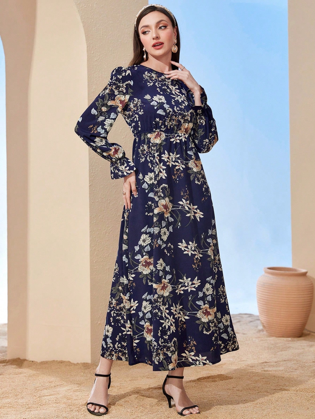 SHEIN Mulvari Floral Print Flare Sleeve Dress