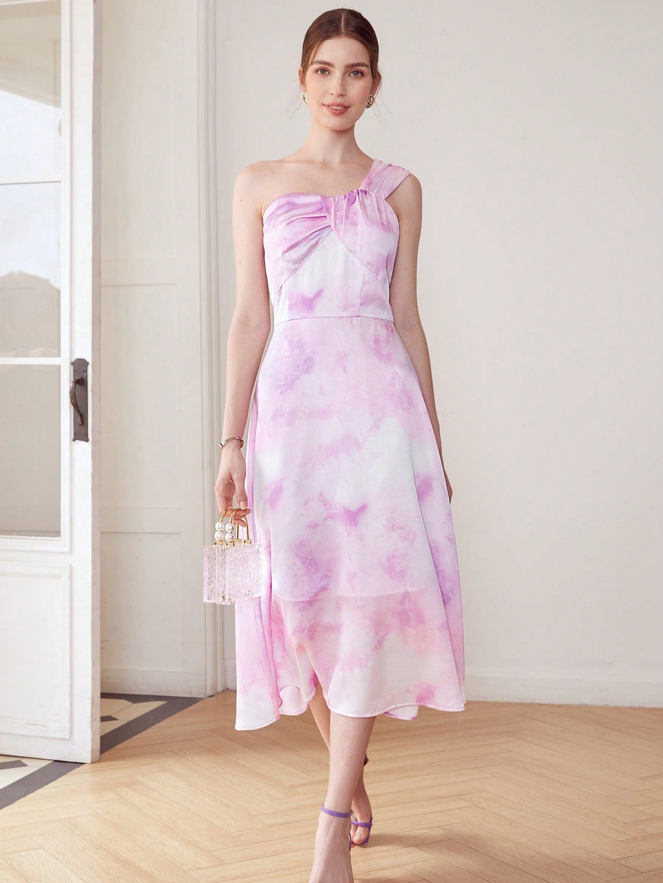 MOTF PREMIUM ONE SHOULDER TIE-DYE DRESS