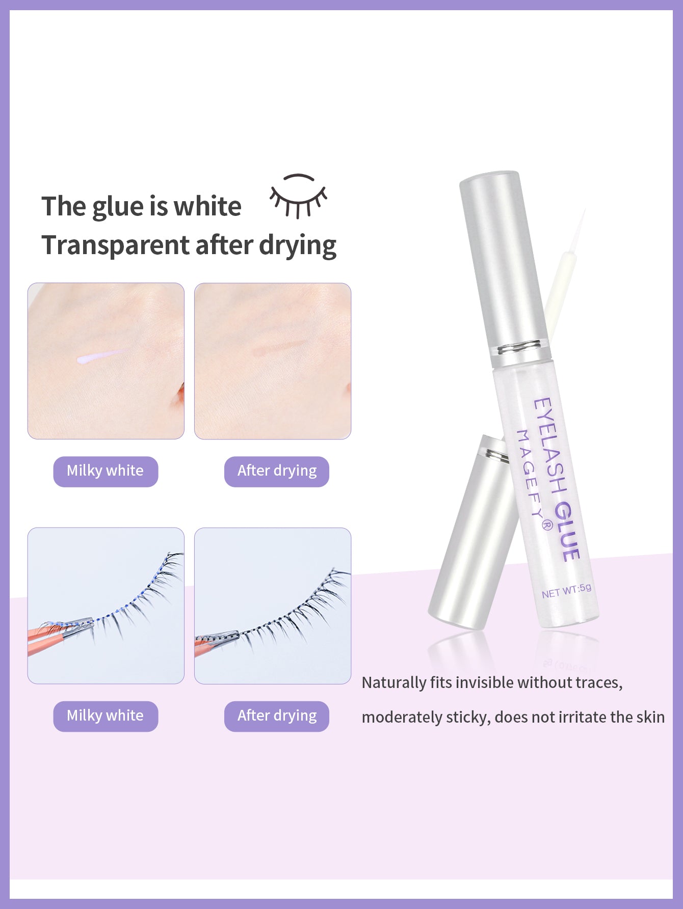 MAGEFY 1Pc Eyelash Glue,Naturally Invisible after Drying,Stick Firmly for Everyday Use for Eyelashes, Travel Essentials