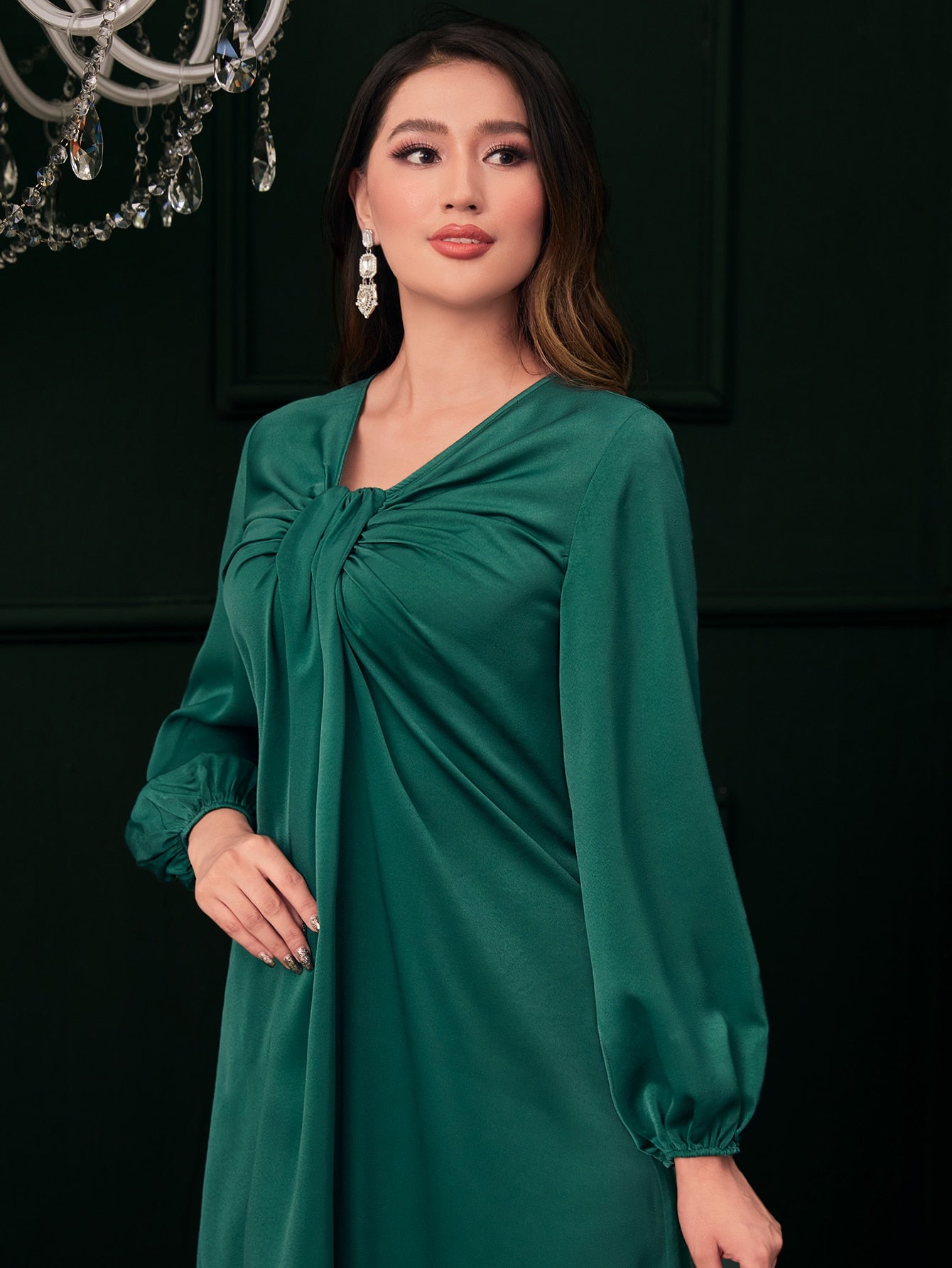 SHEIN Modely Ruched Lantern Sleeve Dress