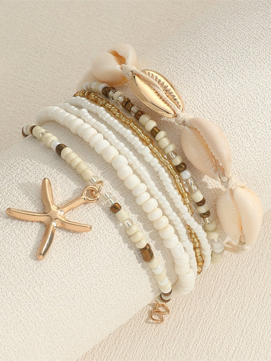 7Pcs Bohemian Style Beaded Bracelet Set with Conch Shell and Starfish Pendant for Women